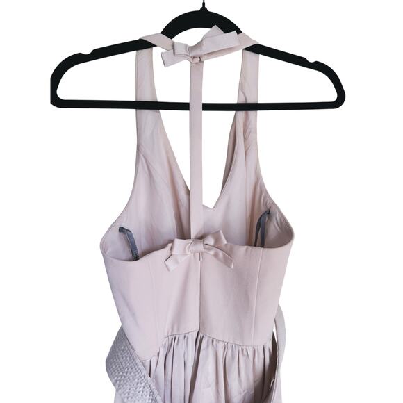 WHITE Vera Wang V-Neck Halter Gown Bridesmaid Dress Belted Bow Slit Size 4 Event - Picture 5 of 12